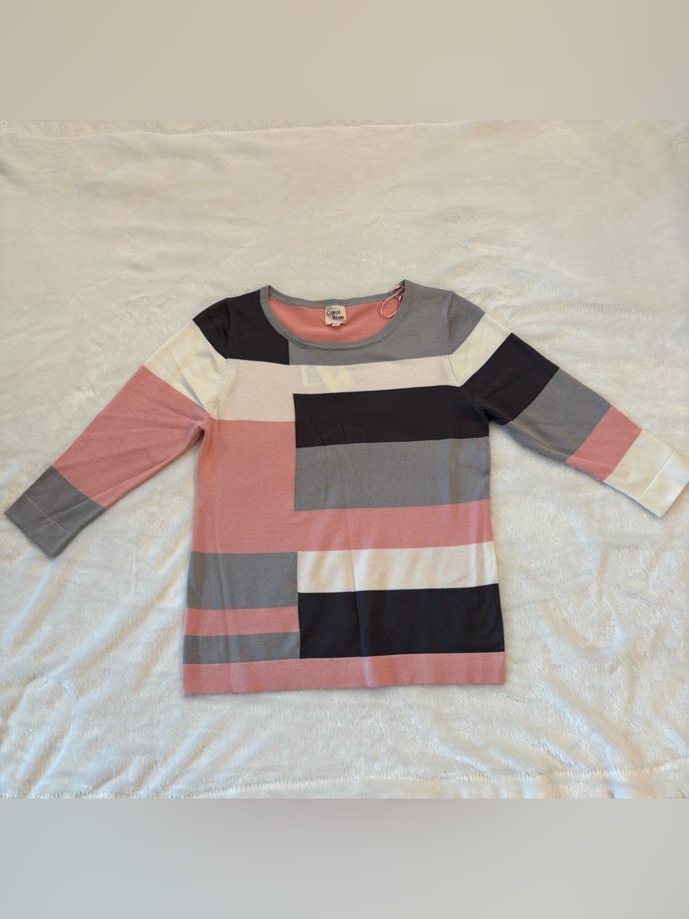 Carol Rose Pink Gray Black & Cream Colorblock Sweater